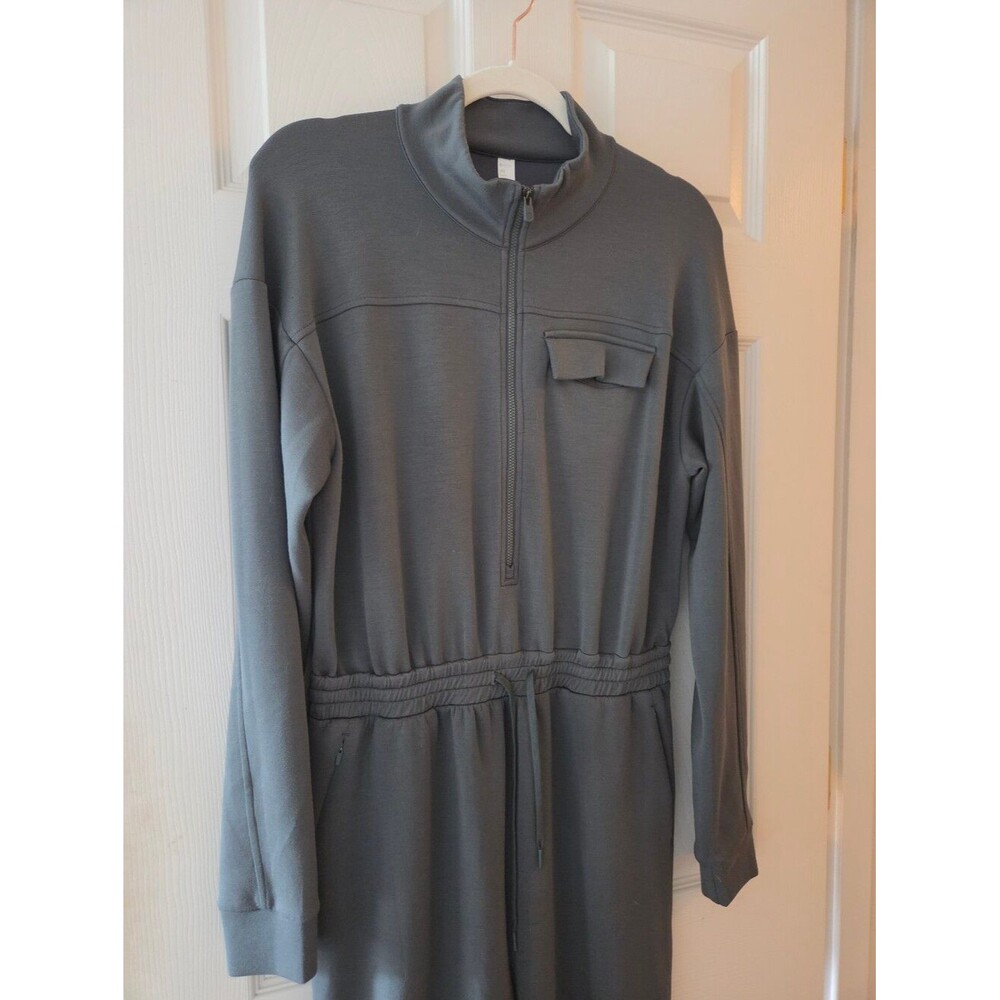 ​zella women's gray half zip long sleeve jogger jumpsuit medium m lounge romper